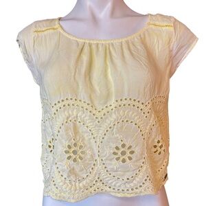 Abercrombie & Fitch Yellow Eyelet Embroidered Crop Top XS Cap Sleeve Boho